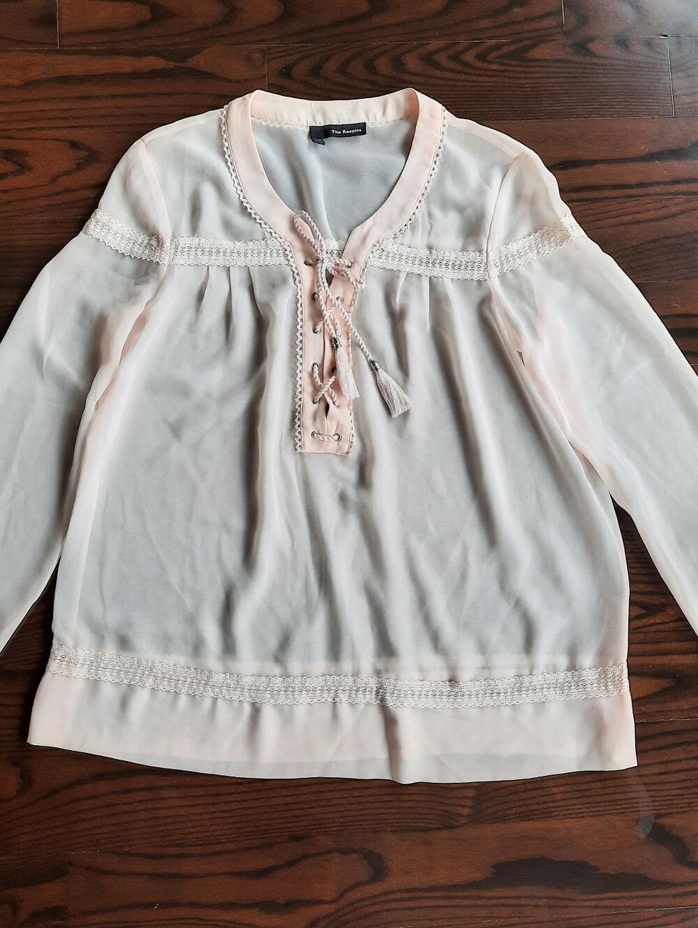 The Kooples Light Pink Lace-Up Peasant Blouse